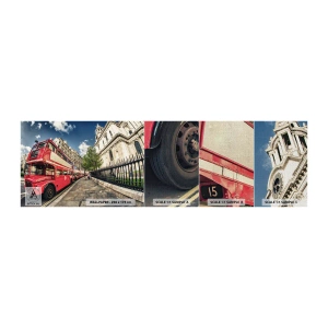 Vzor Fototapety Premium Canvas - Londýnská ulice v šedé a červené - Město, Londýn, Červený autobus - 100x30 cm