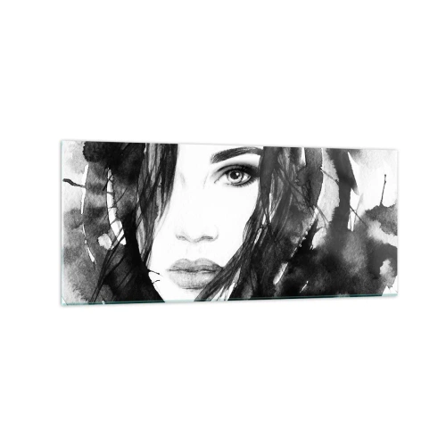 Obraz na skle - Portrét dámy v černé a bílé - 120x50 cm