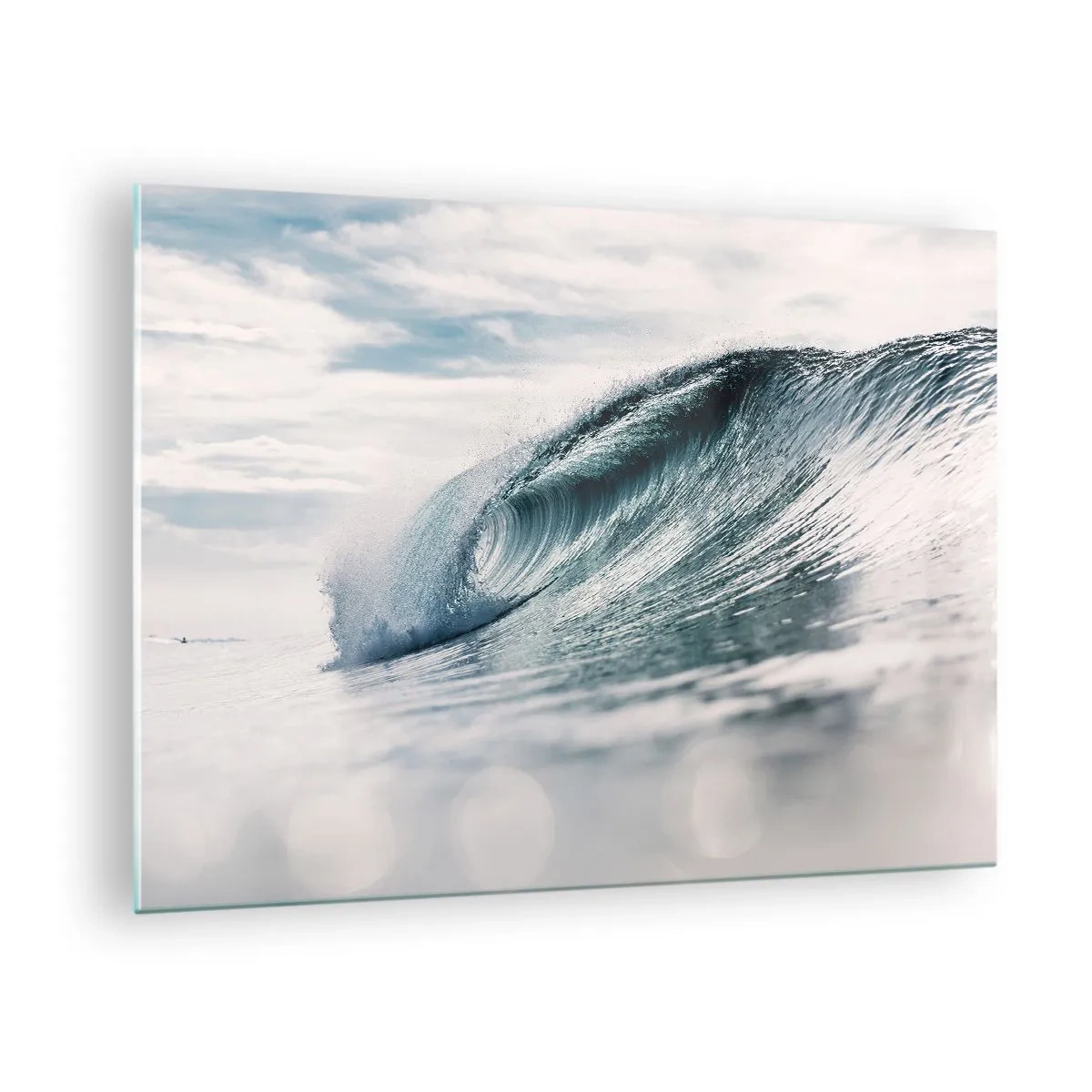 Obraz na skle - Silná oceánská vlna v paprscích slunce - 70x50cm - Vodní špička - Moderní nástěnná dekorace do obývacího pokoje a ložnice ARTTOR