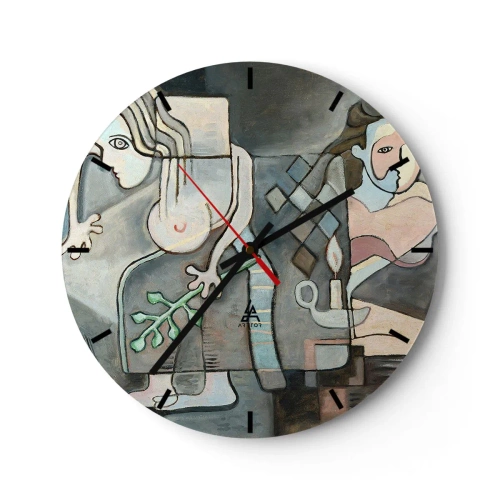 Nástěnné hodiny - Abstraktní kompozice dvou postav s mozaikovými prvky. - 30x30cm - Mozaika ducha a hmoty - Moderní nástěnná dekorace do obývacího pokoje, kuchyně a ložnice ARTTOR