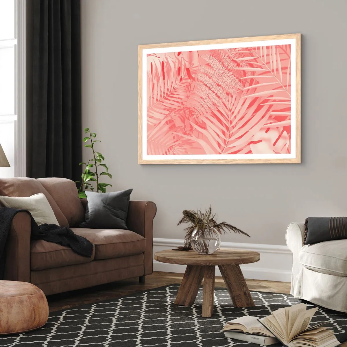 Plakát v rámu světlý dub - Růžový koncept - 70x50 cm