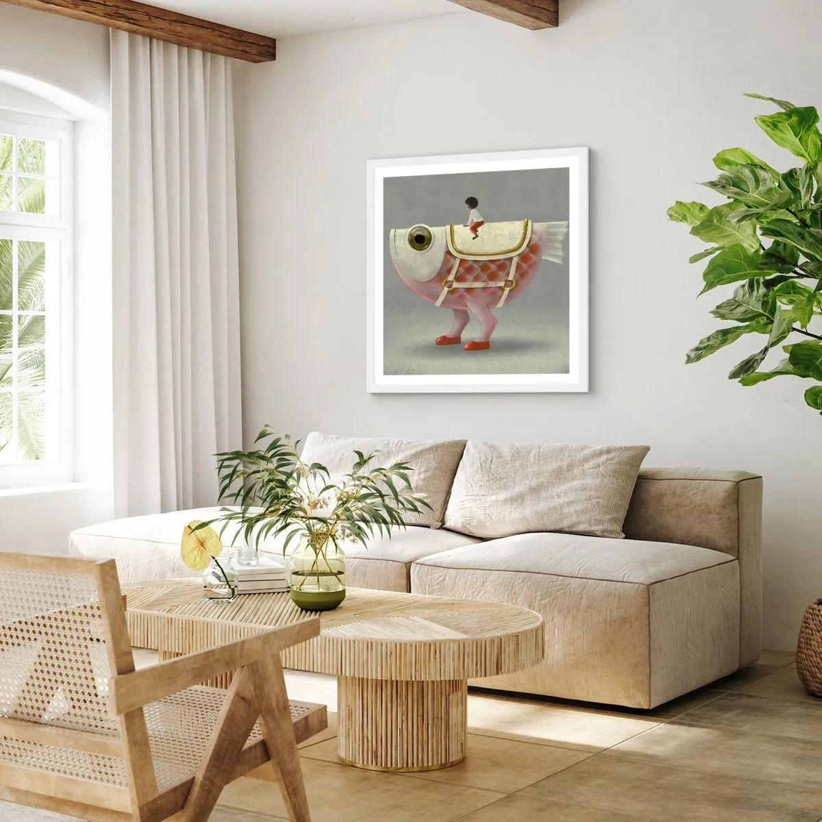 Plakát v bílém rámu - Rybí jezdec - 60x60 cm