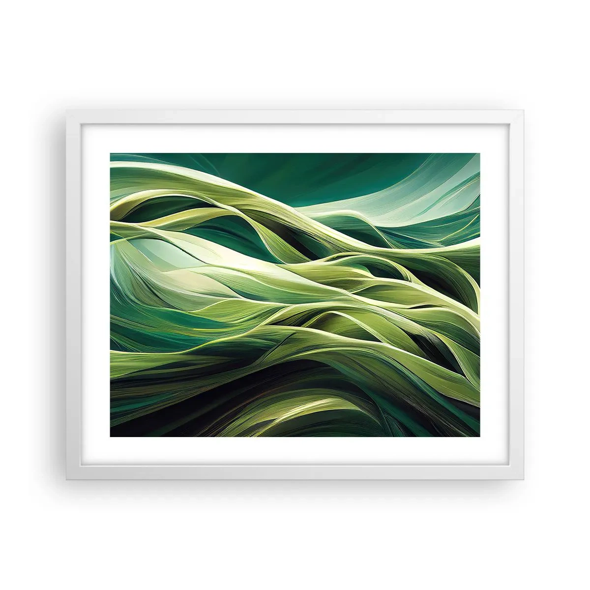 Plakát v bílém rámu - Abstraktní hra na zelenou - 50x40 cm