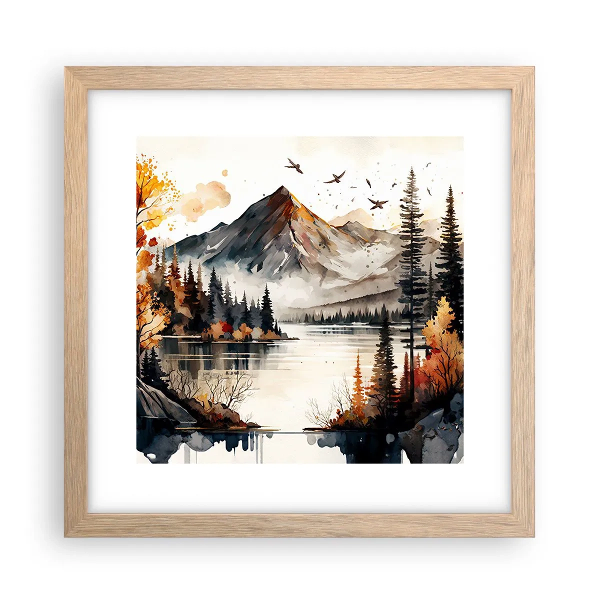 Plakát v rámu světlý dub - Zlatý podzim na horách - 30x30 cm