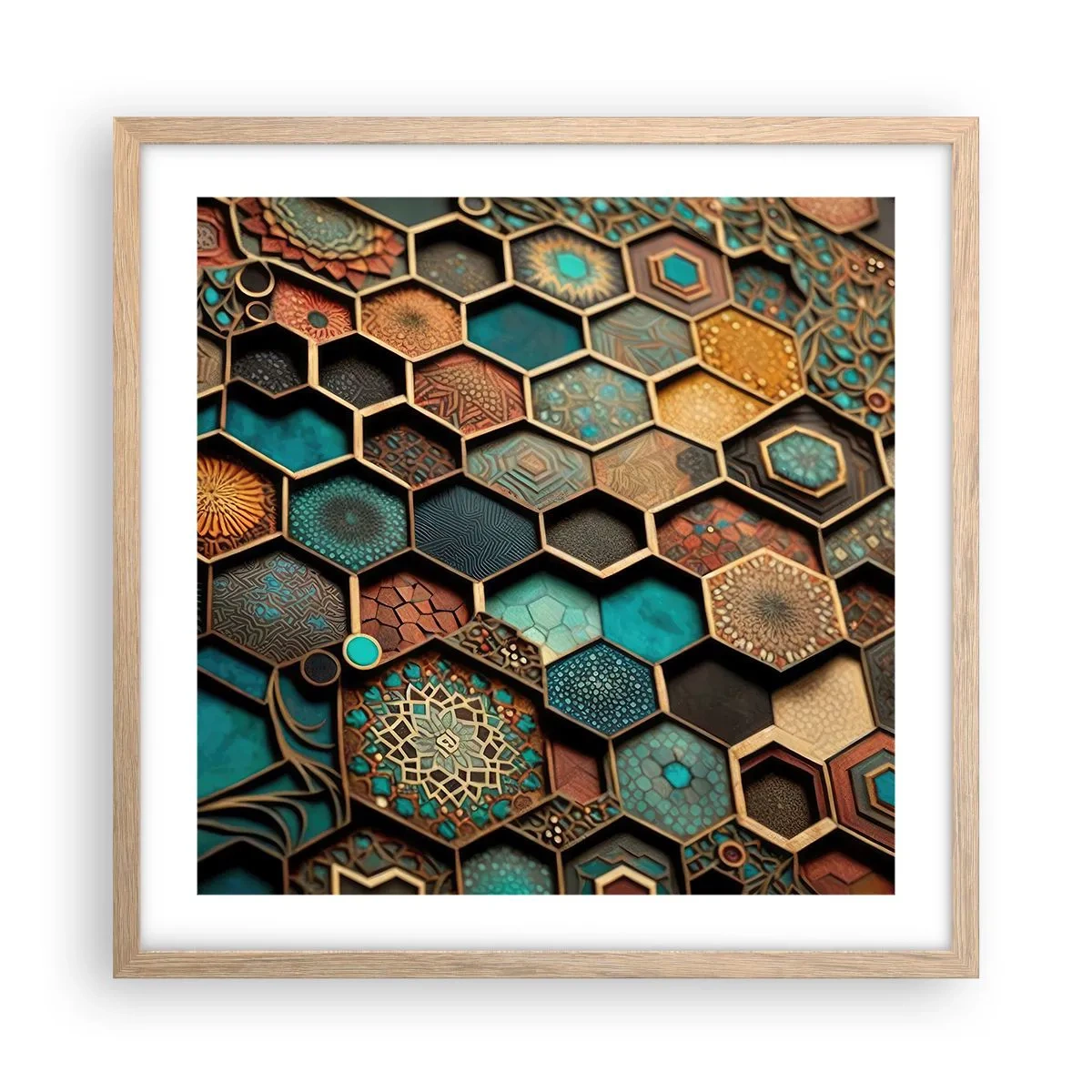 Plakát v rámu světlý dub - Arabské ornamenty – variace - 50x50 cm