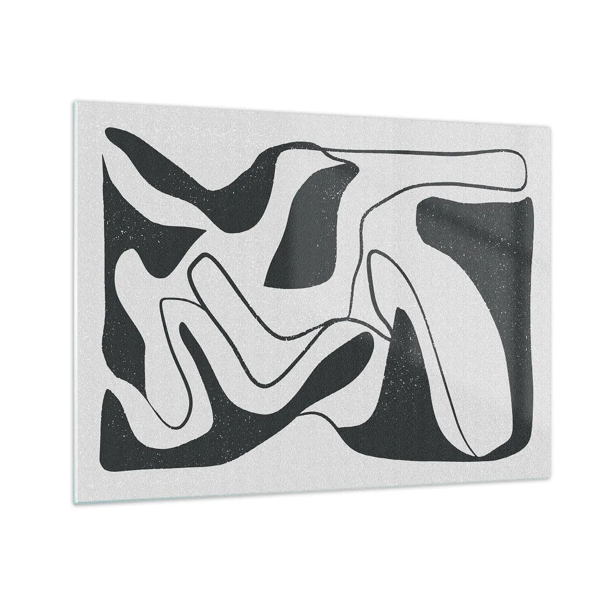 Obraz na skle - Černobílé abstraktní tvary připomínající bludiště - 70x50cm - Abstraktní hra v labyrintu - Moderní nástěnná dekorace do obývacího pokoje a ložnice ARTTOR