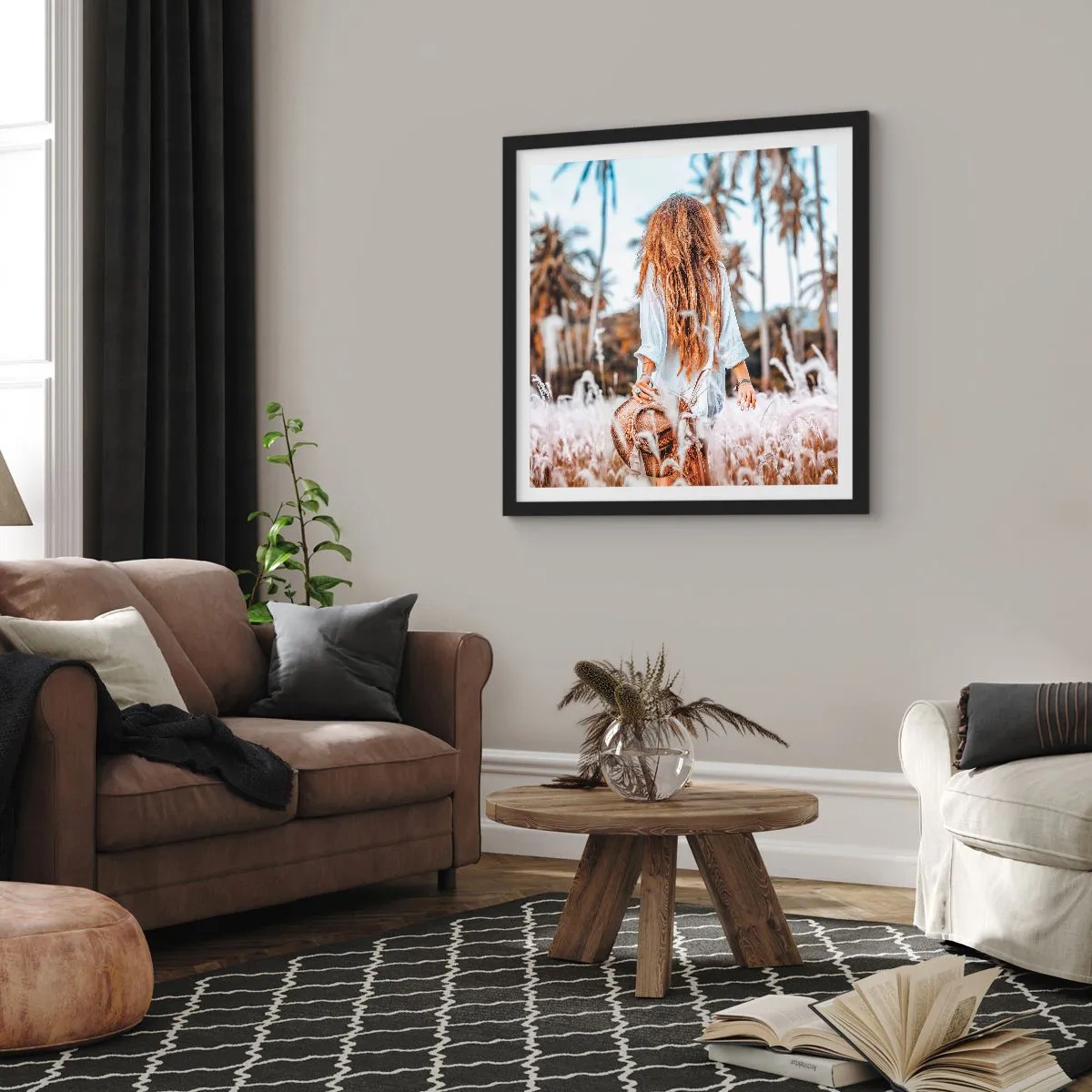 Plakát v černém rámu - Zrozená z travní chmýří - 60x60 cm