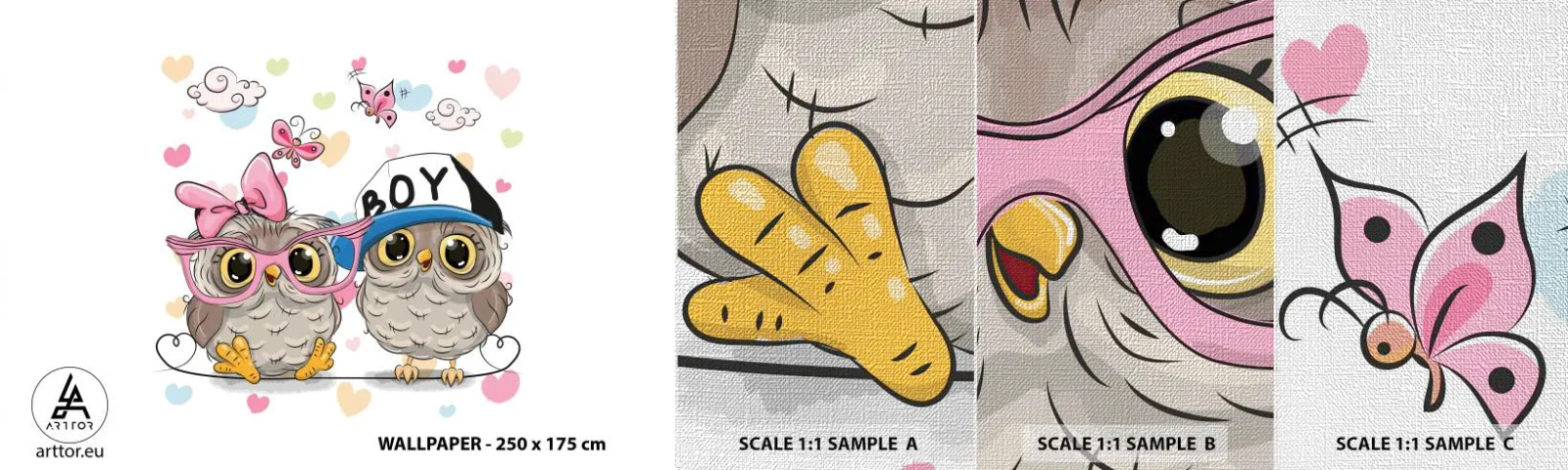 Vzor Fototapety Premium Canvas - Milujme se! - Pro děti, Sova, Motýl - 100x30 cm