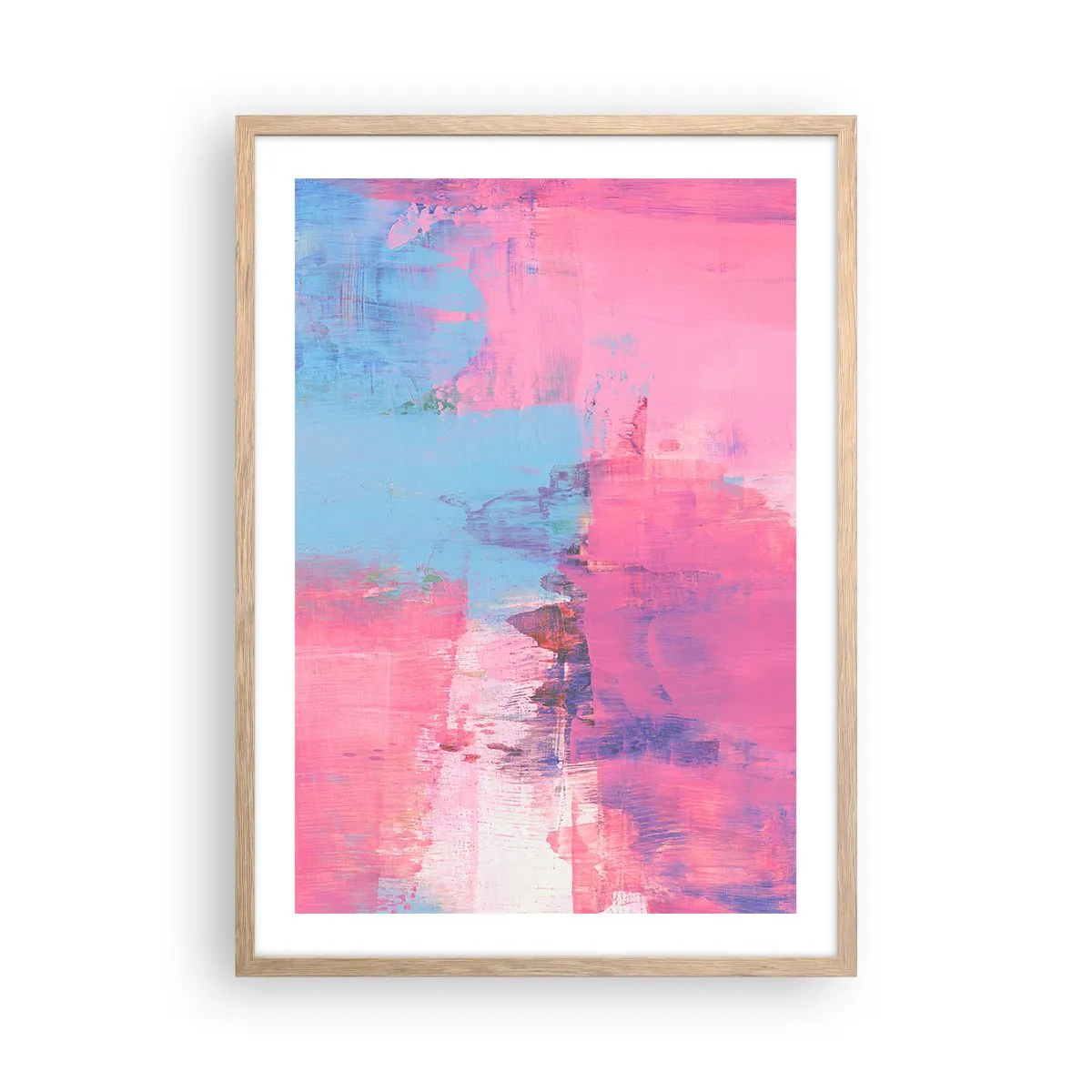 Plakát v rámu světlý dub - Růžová, modrá a špetka světla - 50x70 cm