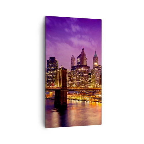 Obraz na plátně - Fialovo-zlatý Manhattan - 45x80 cm