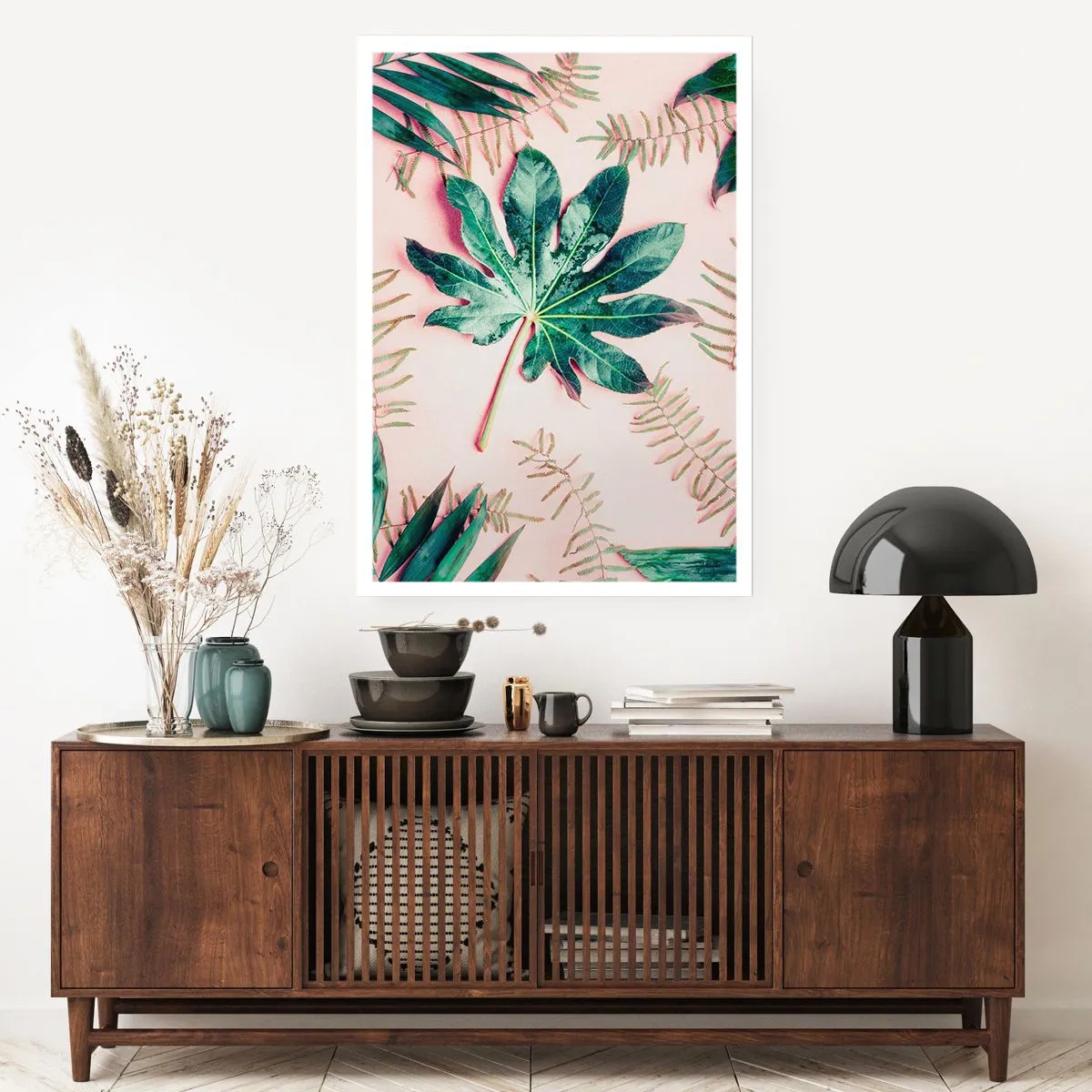 Plakát - Studie zelené na růžovém pozadí - 70x100 cm