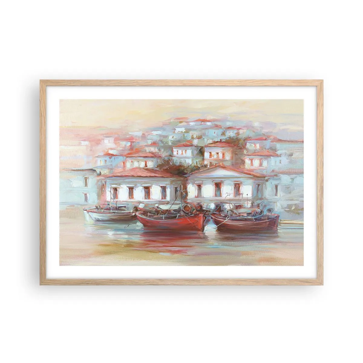 Plakát v rámu světlý dub - Šťastné městečko - 70x50 cm