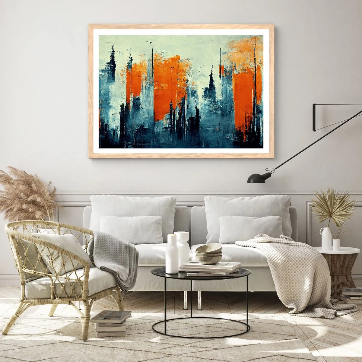 Plakát v rámu světlý dub - Moderní krajina - 100x70 cm