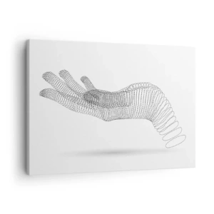 Obraz na plátně - Minimalistická ilustrace ruky z černých teček na bílém pozadí. - 70x50cm - Pružná ruka - Moderní nástěnná dekorace do obývacího pokoje a ložnice ARTTOR