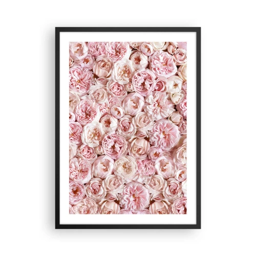 Plakát v černém rámu - Romantické aranžmá z růžových květin zblízka - 50x70cm - Vydlážděná růžemi - Moderní nástěnná dekorace do obývacího pokoje a ložnice ARTTOR