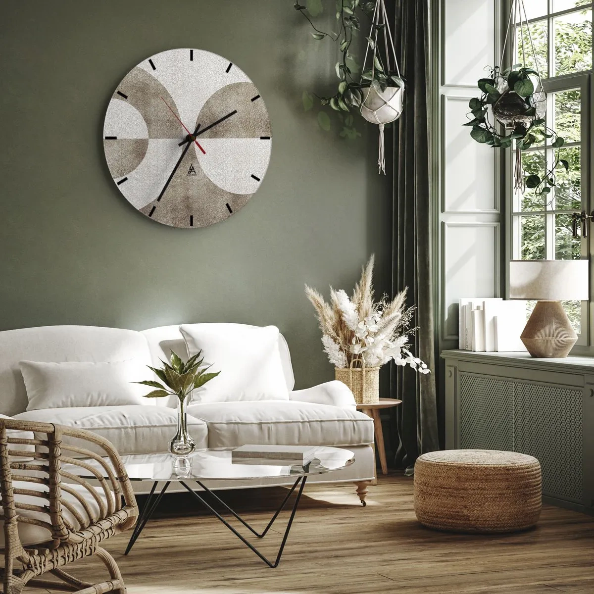 Nástěnné hodiny - Geometrický vzor s půlkruhy v odstínech béžové - 30x30cm - Podobnosti a rozdíly - Moderní nástěnná dekorace do obývacího pokoje, kuchyně a ložnice ARTTOR