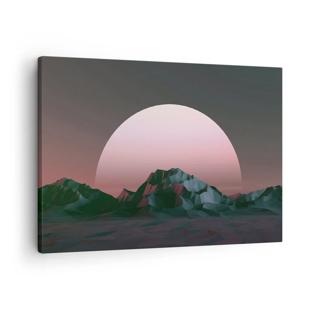 Obraz na plátně - Geometrické hory se zapadajícím sluncem v pozadí - 70x50cm - V sousední galaxii - Moderní nástěnná dekorace do obývacího pokoje a ložnice ARTTOR