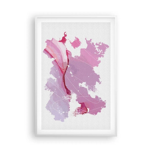 Plakát v bílém rámu - Mapa růžového světa - 61x91 cm