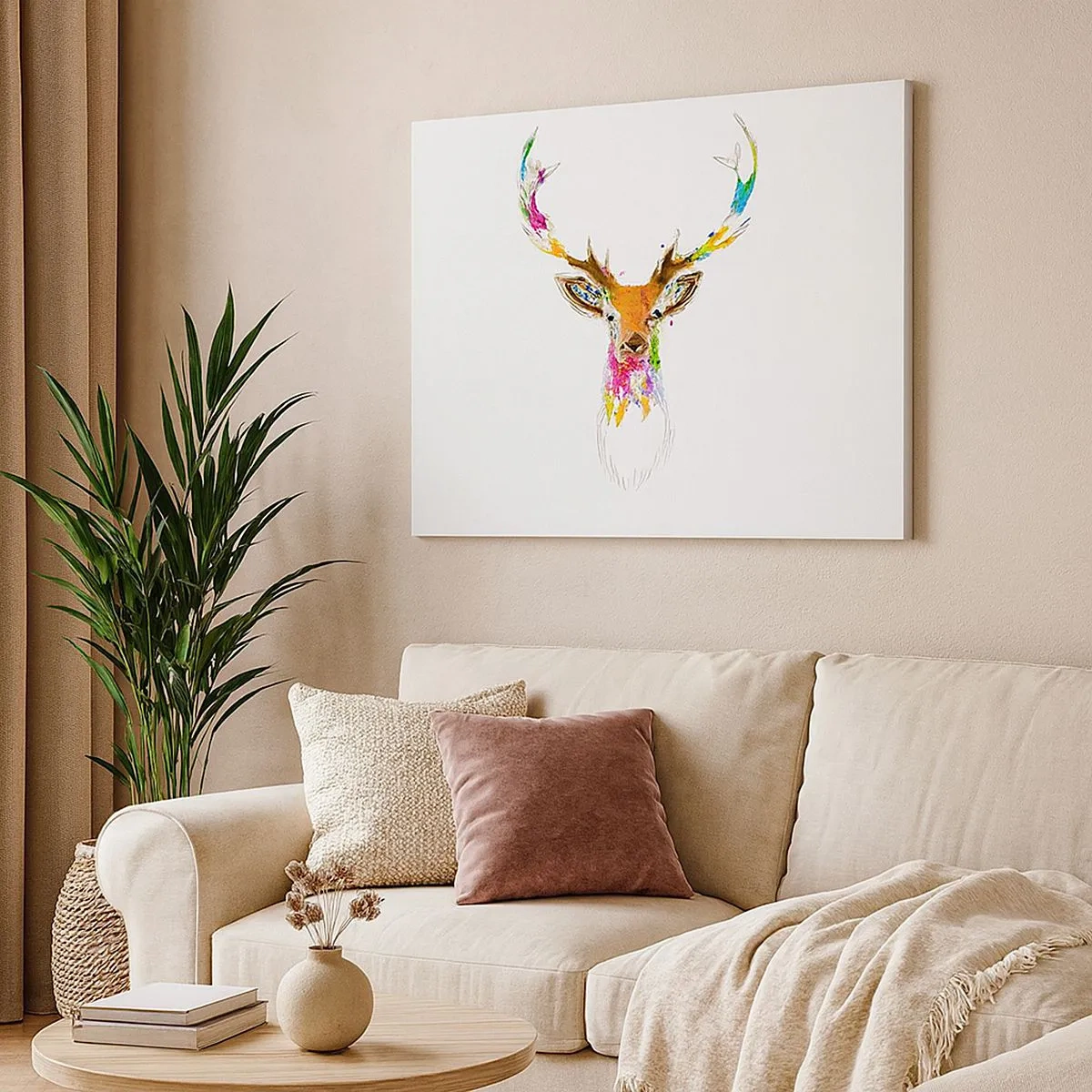 Obraz na plátně - Barevná jelení hlava v uměleckém stylu - 70x50cm - Líbezný jelínek vykoupaný v barvě - Moderní nástěnná dekorace do obývacího pokoje a ložnice ARTTOR