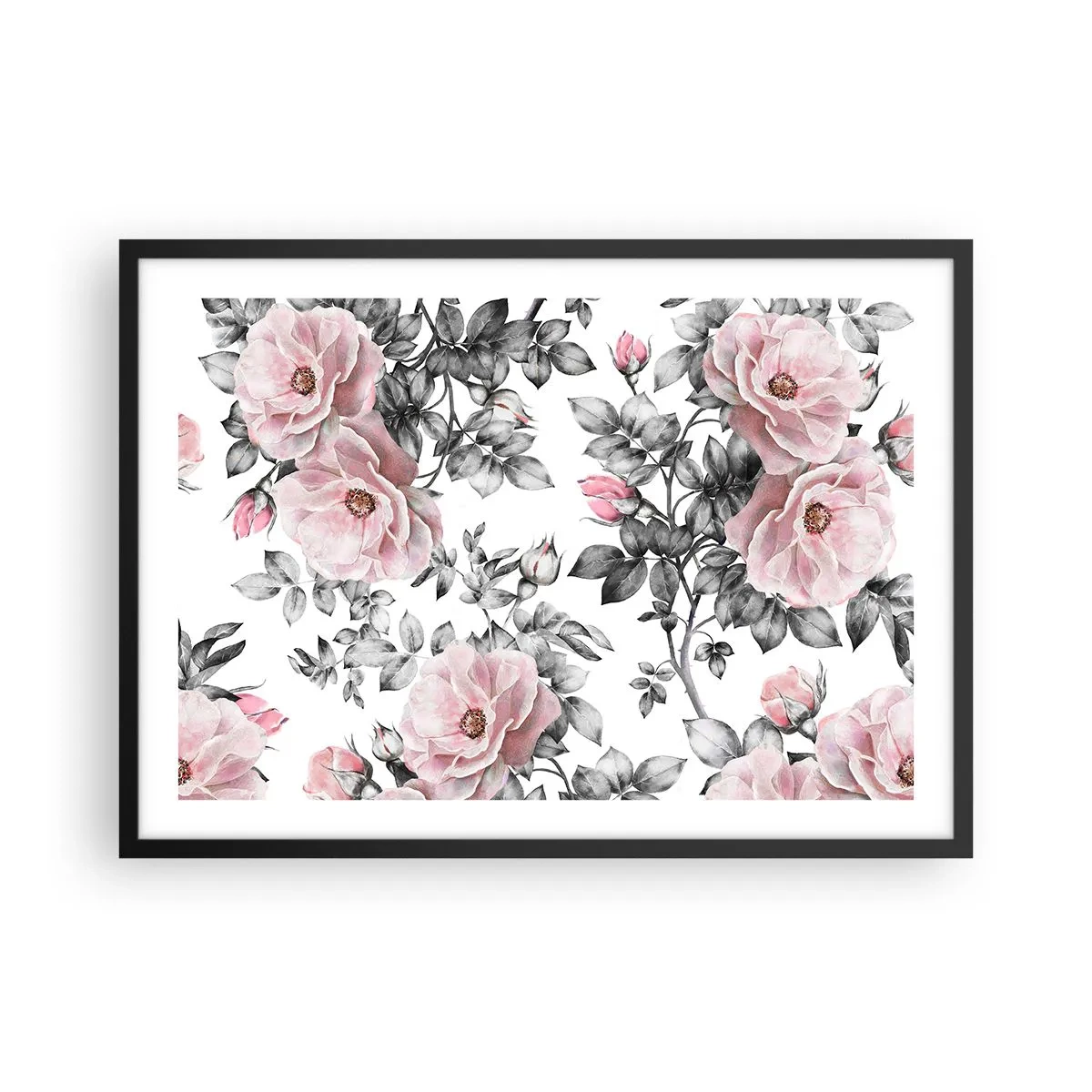 Plakát v černém rámu - Ztratit se v květinách růží - 70x50 cm