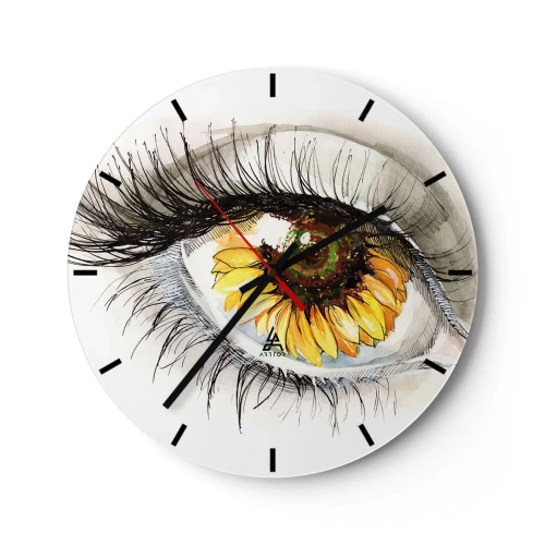 Nástěnné hodiny - Umělecké oko s motivem slunečnice - 30x30cm - Pohled žhavý jako léto - Moderní nástěnná dekorace do obývacího pokoje, kuchyně a ložnice ARTTOR