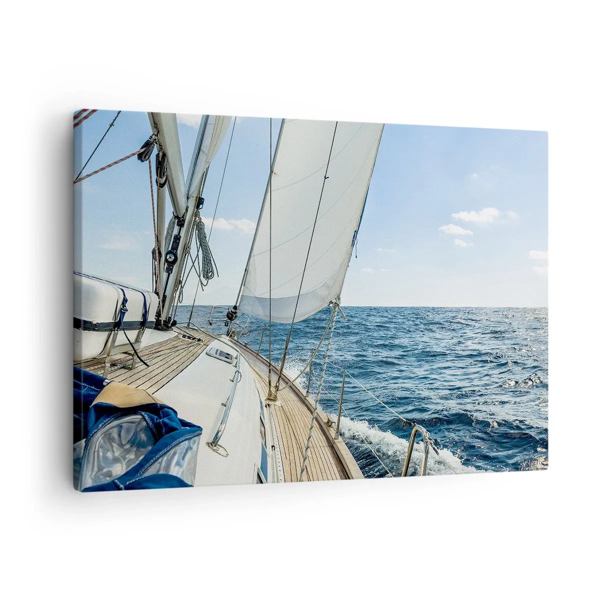 Obraz na plátně - Plachetnice na klidném moři pod modrou oblohou - 70x50cm - Ahoj, dobrodružství - Moderní nástěnná dekorace do obývacího pokoje a ložnice ARTTOR