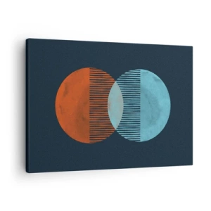 Obraz na plátně - Dva oranžové a modré kruhy na tmavém pozadí - 70x50cm - Astronomická fantazie - Moderní nástěnná dekorace do obývacího pokoje a ložnice ARTTOR