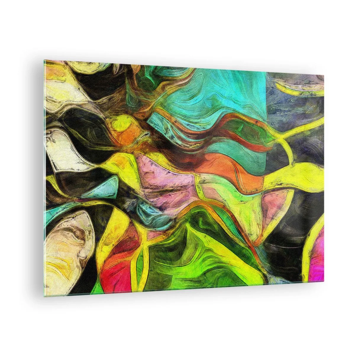Obraz na skle - Abstraktní kompozice s intenzivními, vícebarevnými vlnami. - 70x50cm - Pohyb je život - Moderní nástěnná dekorace do obývacího pokoje a ložnice ARTTOR