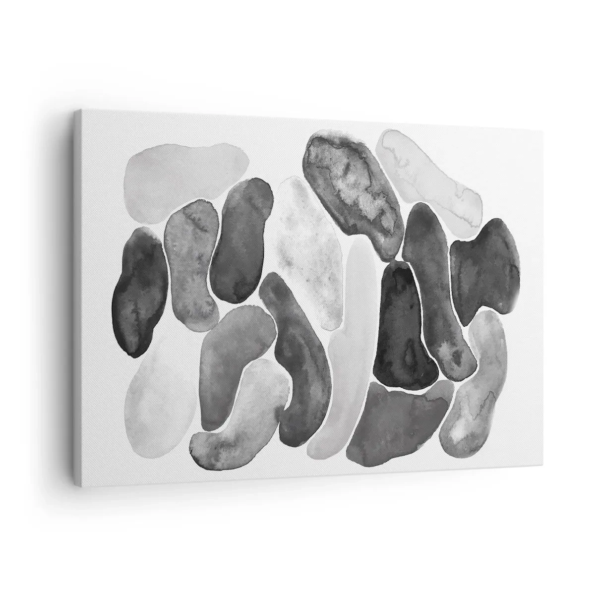 Obraz na plátně - Černobílá abstrakce s nepravidelnými skvrnami na bílém pozadí - 70x50cm - Kamenitá abstrakce - Moderní nástěnná dekorace do obývacího pokoje a ložnice ARTTOR