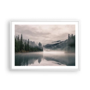 Plakát v bílém rámu - V zamyšlení, v mlze - 70x50 cm