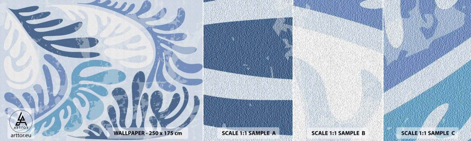 Vzor Fototapety Samolepicí Deluxe Sticker - Modré kapradí - Minimalismus, Pastel, Boho - 100x30 cm