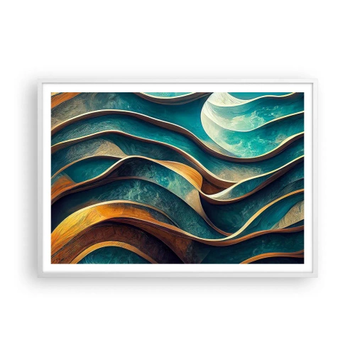 Plakát v bílém rámu - Meandry modré - 100x70 cm