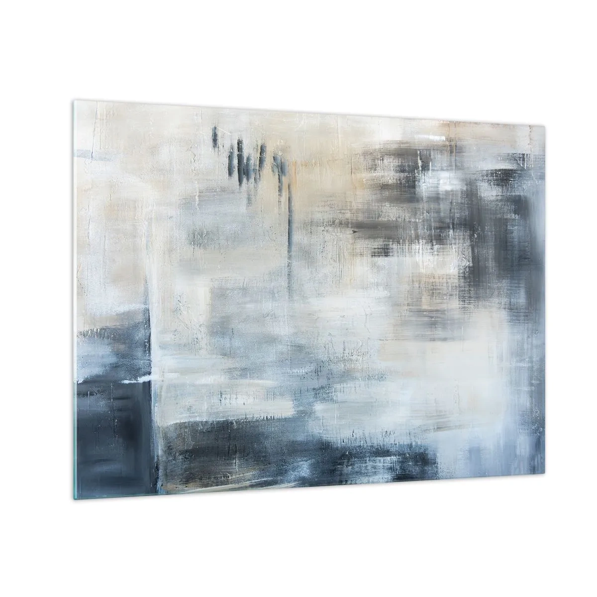 Obraz na skle - Abstraktní kompozice v odstínech modré a šedé - 70x50cm - Za závojem modré - Moderní nástěnná dekorace do obývacího pokoje a ložnice ARTTOR