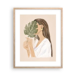 Plakát v rámu světlý dub - Tajemný portrét s vějířem - 40x50 cm