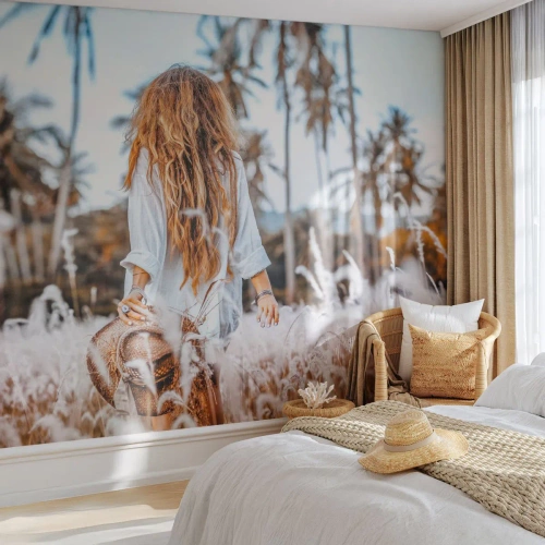 Fototapeta Premium Sand - Zrozená z travní chmýří - Žena, Vinobraní, Boho - 200x140 cm