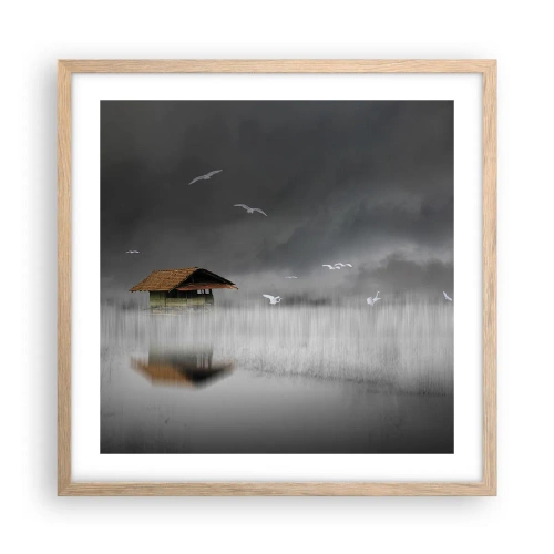 Plakát v rámu světlý dub - Úkryt před deštěm - 50x50 cm