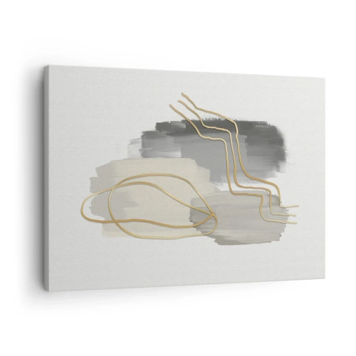 Obraz na plátně - Abstraktní zlaté čáry na šedém pozadí - 70x50cm - Trvání a pohyb - Moderní nástěnná dekorace do obývacího pokoje a ložnice ARTTOR
