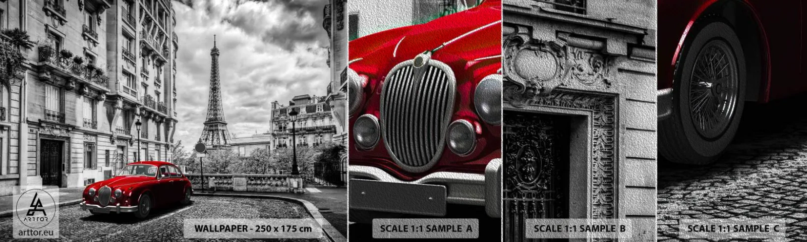 Vzor Fototapety Premium Sand - Dravec ve městě - Město, Eiffelova věž, Paříž - 100x30 cm