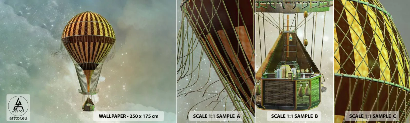 Vzor Fototapety Samolepicí Deluxe Sticker - Průkopnické lety - Balón, Létat, Mraky - 100x30 cm