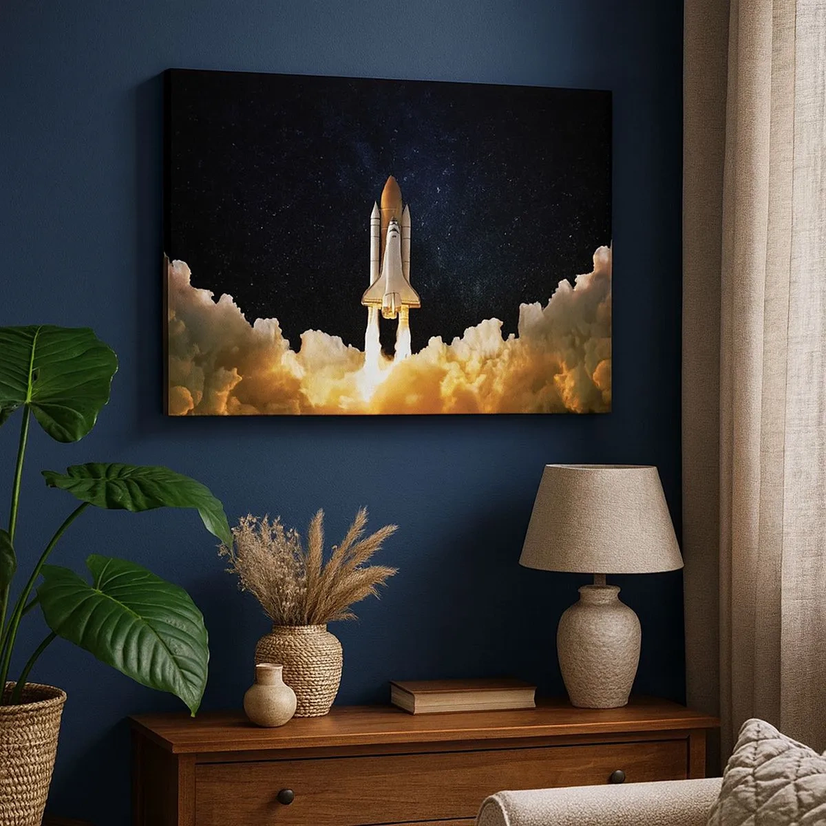 Obraz na plátně - Vesmírná raketa vzlétá proti hvězdné obloze - 70x50cm - Ad astra! - Moderní nástěnná dekorace do obývacího pokoje a ložnice ARTTOR