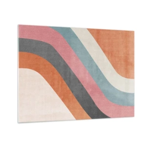 Obraz na skle - Barevné diagonální pruhy na světlém pozadí - 70x50cm - Diagonální kompozice – pohyb - Moderní nástěnná dekorace do obývacího pokoje a ložnice ARTTOR