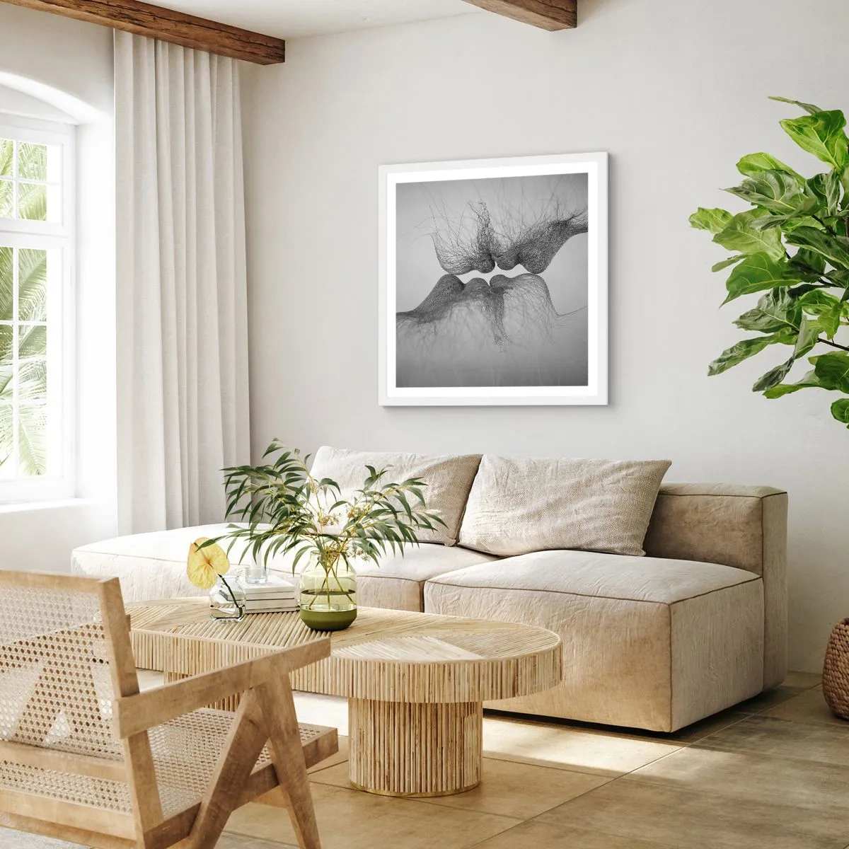 Plakát v bílém rámu - Polibek větru - 40x40 cm