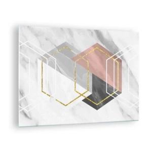 Obraz na skle - Zlaté geometrické tvary na mramorovém pozadí - 70x50cm - Řetězová kompozice - Moderní nástěnná dekorace do obývacího pokoje a ložnice ARTTOR