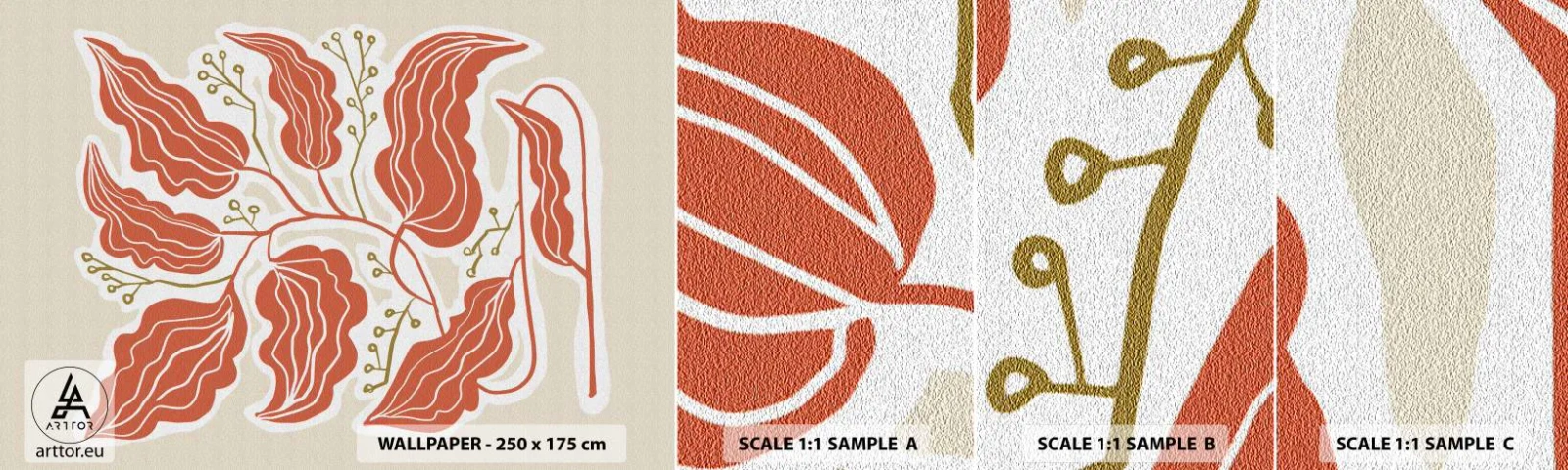 Fototapeta Vzorek Standard Eco - Lidově a korálově - Boho, Botanický, Květiny - 100x30 cm