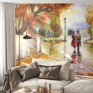 Fototapeta Premium Canvas - Romantický podzim v parku - Město, Lidé, Zamilovaný pár - 350x256 cm