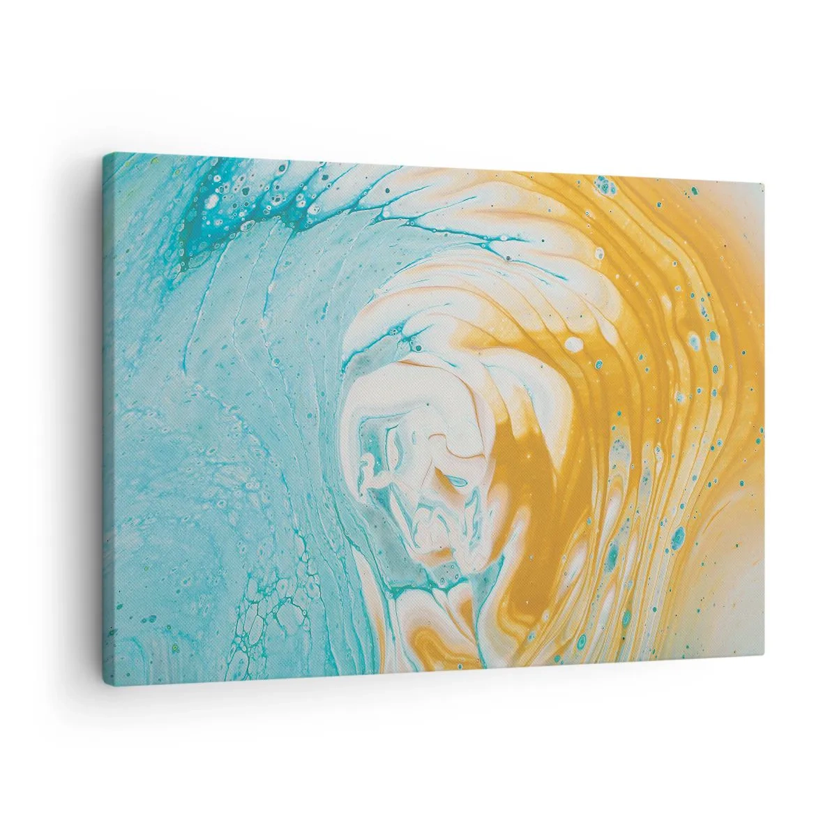 Obraz na plátně - Abstraktní vlny v odstínech modré a zlaté na plátně - 70x50cm - Pastelový vír - Moderní nástěnná dekorace do obývacího pokoje a ložnice ARTTOR