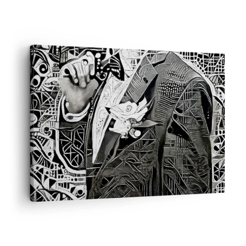 Obraz na plátně - Elegantní abstrakce muže v obleku v černé a bílé - 70x50cm - Pouze zdánlivě šedý člověk - Moderní nástěnná dekorace do obývacího pokoje a ložnice ARTTOR