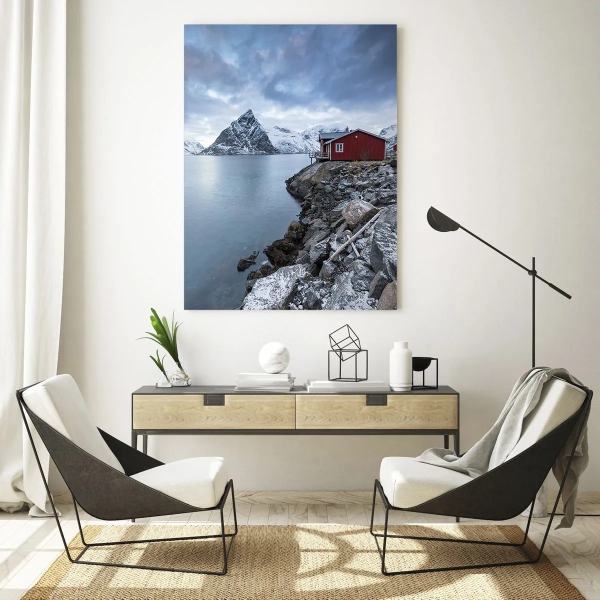 Obraz na skle - Skandinávské útočiště - 50x70 cm