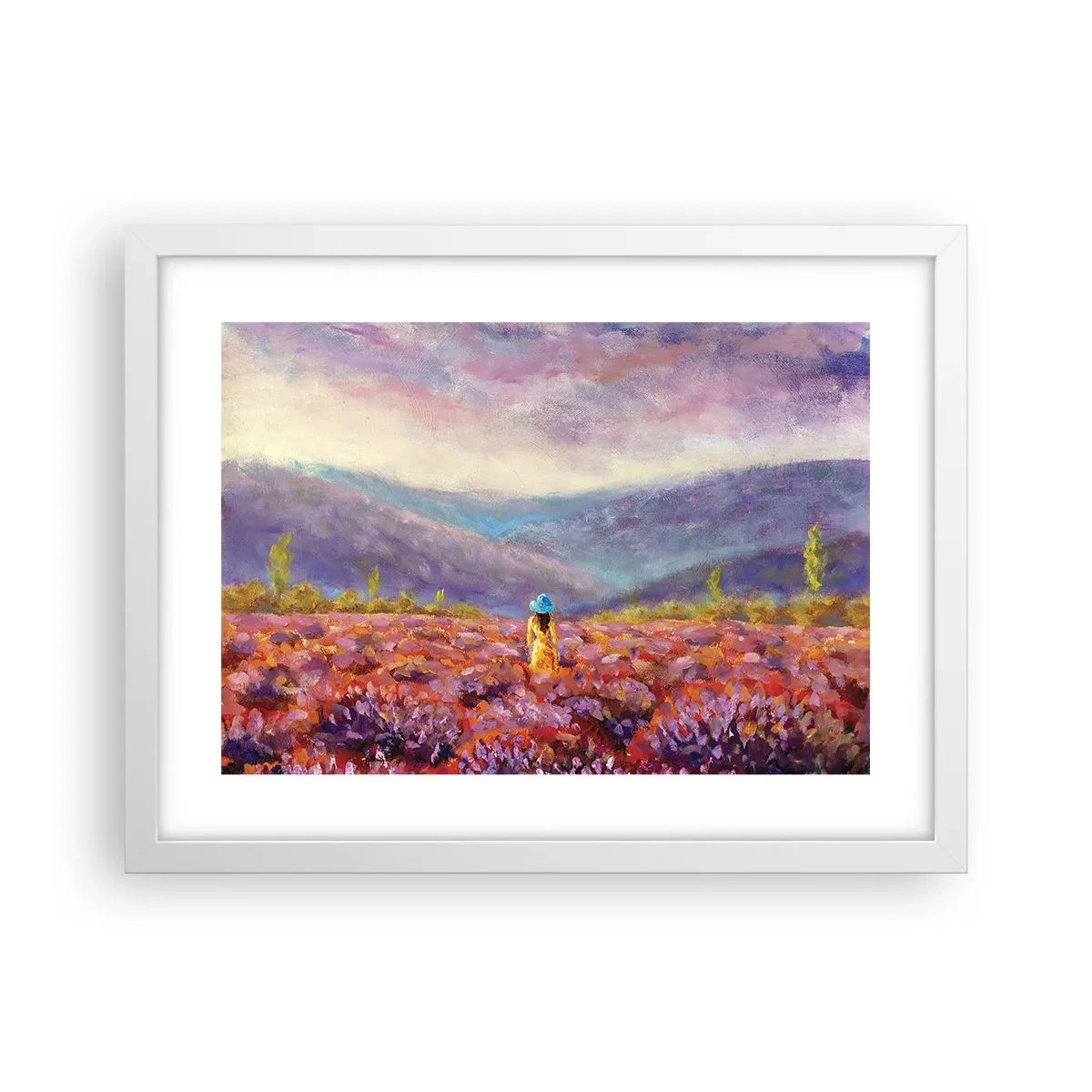 Plakát v bílém rámu - V levandulovém světě - 40x30 cm