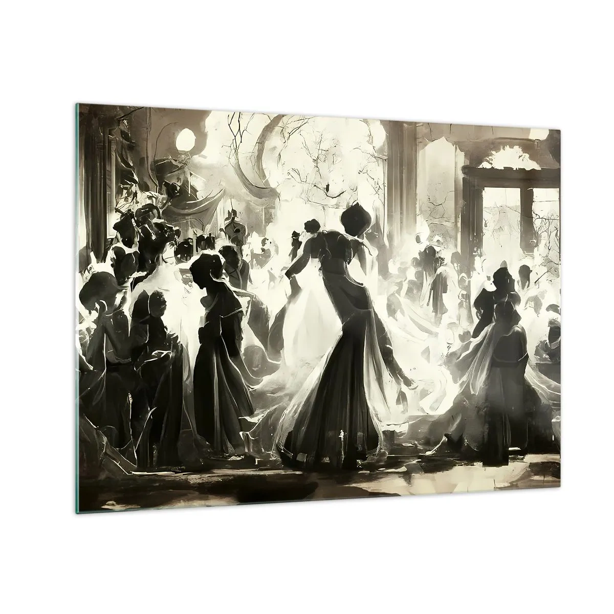 Obraz na skle - Scéna z tanečního sálu v retro stylu s tančícími postavami - 70x50cm - Velká maškaráda - Moderní nástěnná dekorace do obývacího pokoje a ložnice ARTTOR